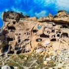 Vista di Cavusin in Nevsehir nella Cappadocia in Turchia