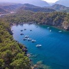 Veduta aerea della Baia di Ibrahim, nella penisola di Bodrum, Muğla, Mar Egeo, Turchia.
