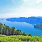 Vista panoramica sul Lago Biwa dalla cima del Monte Shizugatake a Nagahama, prefettura di Shiga.