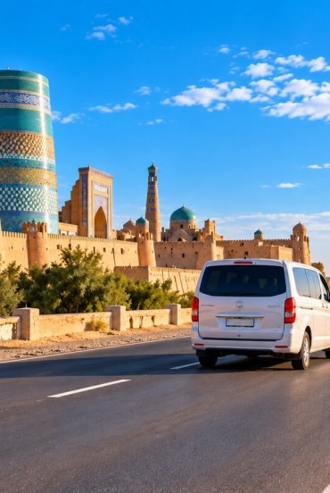Minivan in partenza da Khiva verso il deserto del Kyzylkum